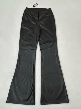 PrettyLittleThing Black Faux Leather High Waisted Flares Pants Women’s Size 6